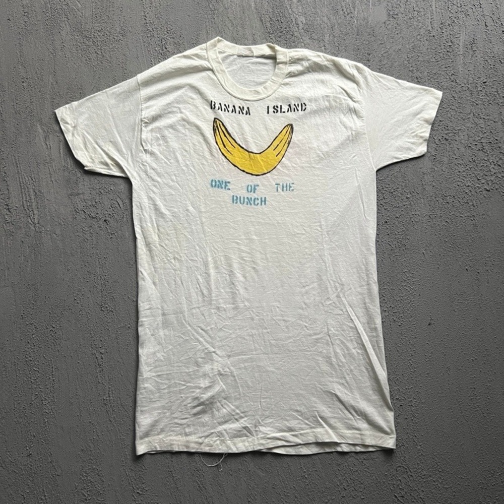 Vintage Banana Island Shirt Large White 1950s Atheltic Dept Stencil USA